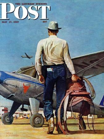 "Flying Cowboy," Saturday Evening Post Cover, May 17, 1947 - Giclee Print, 12x16