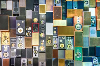 Music Sound Speakers Hanging on the Wall in Retro Vintage Style - Photographic Print, 12x8
