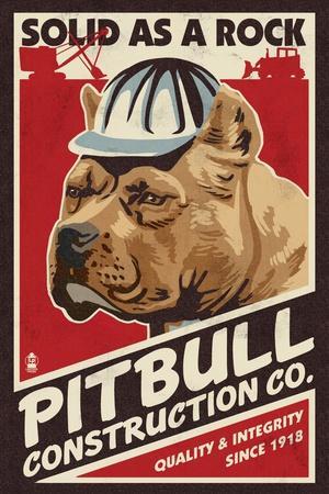 Pitbull - Retro Construction Company Ad - Wall Art Print, 12x18