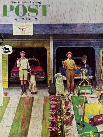 "Saturday Rain" Saturday Evening Post Cover, April 25, 1959 - Giclee Print, 12x16