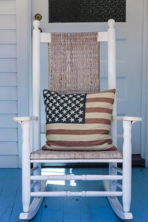 USA, Massachusetts, Cape Cod, Provincetown, the West End, Rocking Chair with Us Flag - Photographic Print, 8x12